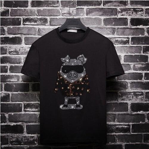 Indians Rhinestones T Shirts Men Brand Short Sleeve Fashion Man Streetwear O Neck Slim Modal Cotton Tshirts Plus Size