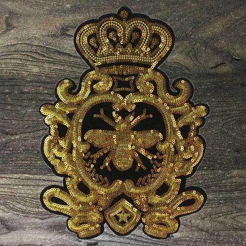 1Pcs Fashion patch European and American style golden crown bee clothes decoration embroidery large clothes patchse