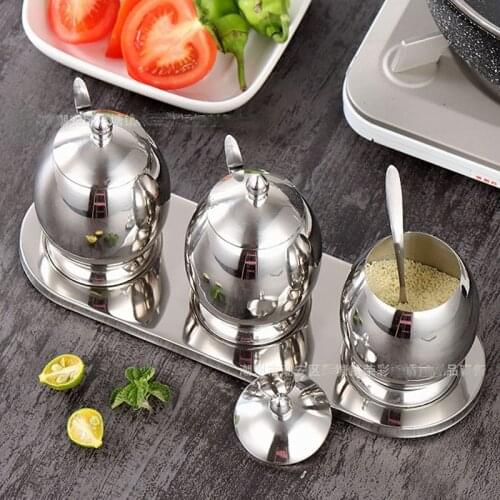Stainless steel creative seasoning jar set with spoon kitchen seasoning bottle seasoning box can be rotated with base