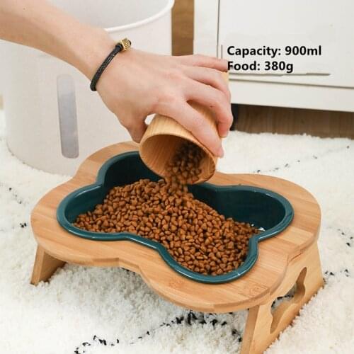 New Bone Partten Bowls Bamboo Pet Table Ceramic Bowl Anti-Slip Tilted Station for Cats and Dogs Food Drinking Pet Feeder
