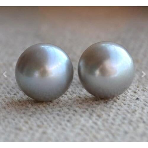 New Arrival Real Pearl Earring 9.5-10mm Gray Freshwater Pearl Stud Earrings Wedding Bridesmaid Gift Jewelry Nice Women Gift