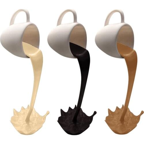 New Design Fashion 3PC Floating Coffee Cup Mug Sculpture Kitchen Decor Pouring Spilling Home Decoration Gifts For Lover