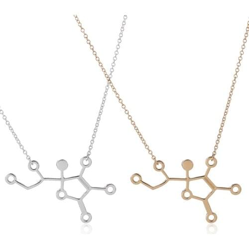 Wholesale10pc Vitamin Molecule Clavicle Necklaces Dainty Chemistry Element Pendants Gold Silver Color Female Science Jewelry