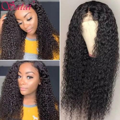 Satai 4x4 Lace Closure Wig Brazilian Kinky Curly Lace Closure Wig Curly Human Hair Wigs Pre-Plucked Remy Lace Closure Wig