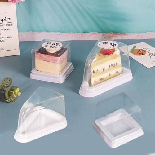 50Pcs Triangle Square Cake Box Plastic Clear Disposable Mousse Sandwich Packaging Box Wedding Birthday Party Baking Supplies