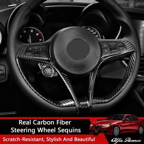 QHCP Real Carbon Fiber Steering Wheel Button Decoration Sticker Frame Strips Cover Trims For Alfa Romeo Giulia 17-19 Accessories
