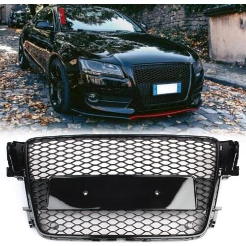 RS5 Style Car Front Bumper Grille Honeycomb Sport Styling Mesh Hex Grill Black ABS For AUDI A5 B8 S5 8T 2008 2009 2010 2011 2012