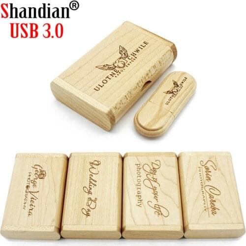 SHANDIAN USB 3.0 (free custom logo)maple usb+box USB flash drive pendrive 4GB 8GB 16GB 32GB 64GB customer LOGO photography gift
