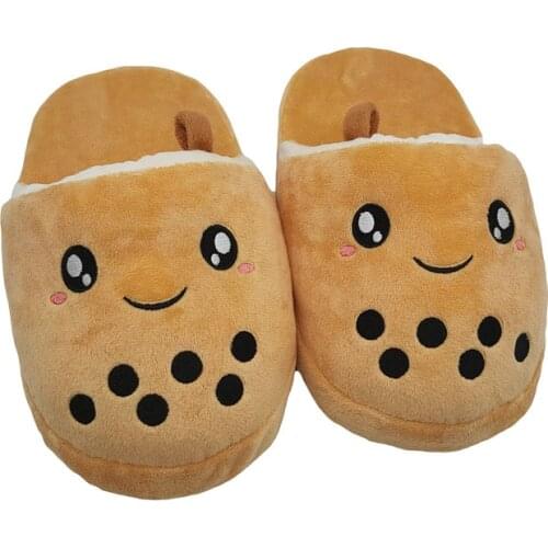 Cute Boba Pillow Bubble Tea Plush Slippers Stuffed Body Cup Shaped Shoes Super Soft Realistic Lifelike Plush Food Adult Slippers