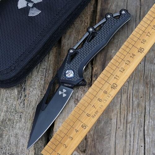 New JUNGLE KNIFE JR9393 flipper folding knife D2 blade bearing carbon fiber handle outdoor camping tactical kitchen fruit knife