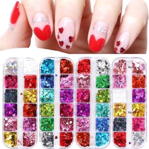 Sweet Red Love Heart Nail Glitter Flakes Sparkly Mixed Laser Pink Gold Nail Art Sequins Paillette Manicure 3D Decor Decoration