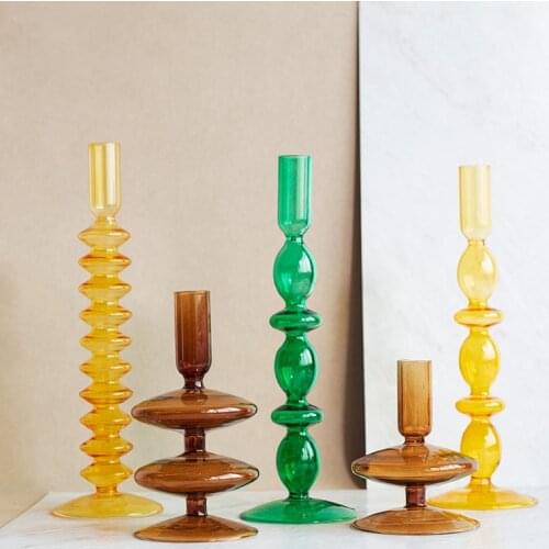 Glass Candle Holder For Home Decor Decorative Handmade Wedding Decoration Candle Holder Nordic Ornament Candlestick Holder