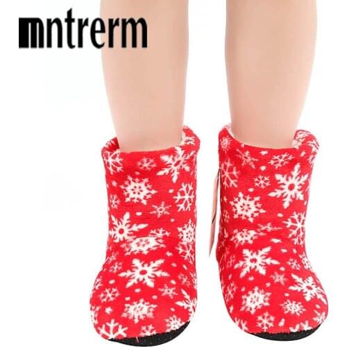 Mntrerm 6 Color Winter Womens Slippers for Ladies Warm Plush Soft Sole Indoor Floor Home Shoes Long Tube Slippers Snow Design
