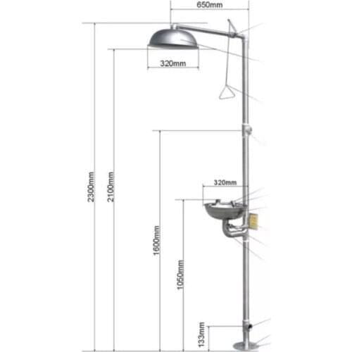 Vidric 304 Stainless Steel Composite Emergency Shower Eyewash，Factory Inspection Vertical Double Eye Washing Shower Set