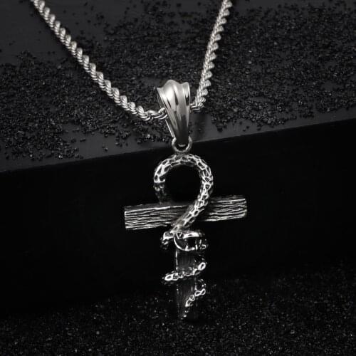 HaoYi 2019 Hot New Fashion Personality Punk Gothic Exaggerated Snake Cross Pendant Stainless Steel 316 For Men Jewelry