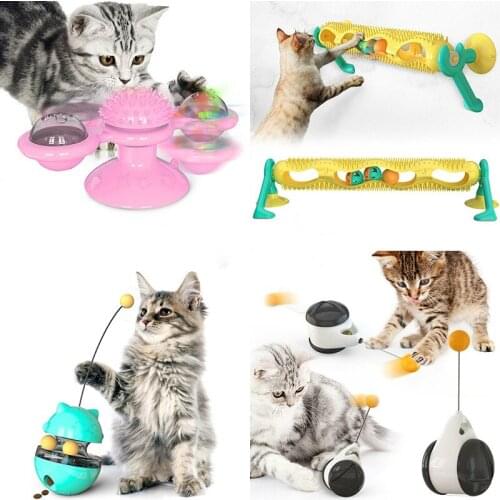 Cat turntable interactive toy Leaking Food Ball Cats Training Toys with Adjustable Leak Hole Automatic Rotating Tumbler Ball