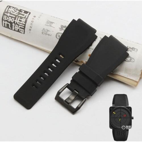 Good quality 34*24mm Sillicone Rubber Watchband for Bell&Ross Convex Strap with Stainless Steel Clasp For BR01 BR03 Watch Stock