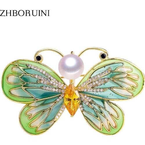 ZHBORUINI New High Quality Natural Freshwater Pearl Brooch Enamel Butterfly Brooch Gold Pearl Jewelry For Women Not Fade Gift