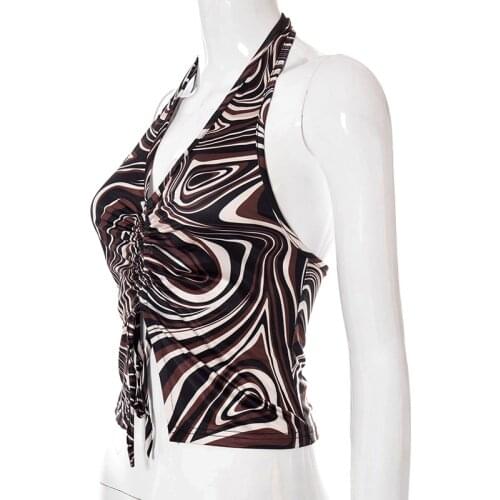 Womens Blouse Floral Printing Halterneck Halter Sleeveless for Summer d88