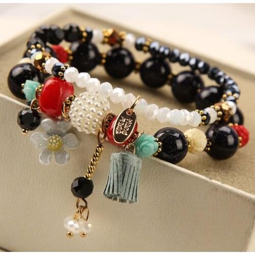 2021 Korea Fresh Style Girl Crystal Bracelets Daisy Flower Double Bracelet for women Ladies Jewelry for women