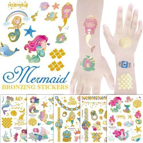 Gold Flash Mermaid Body Art Waterproof Water Transfer Temporary Tattoo Sticker For Women Girls Arm Accessories Fake Tattoos