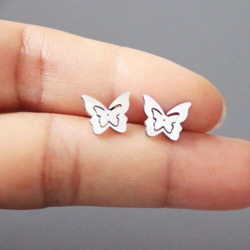 1Pair Tiny Insect Butterfly Earring Stainless Steel Earrings Studs Fashion Bugs Ear Jewelry Gift For Women Girls Kids