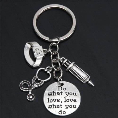 1pc Nurse Keychain Physician Assistant Key Chains Medical Keyring Stethoscope Syringe Charms Do What You Love Jewelry E2045