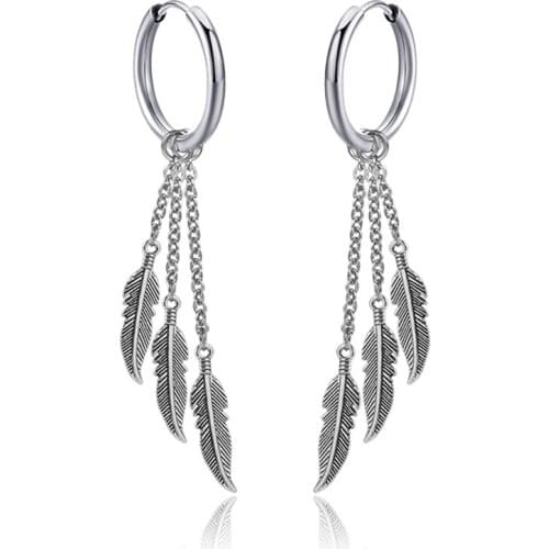 1PC Vintage Metal Feather Leaves Tassel Hoop Earrings For Women Men European Trendy Multilayer Chain Leaf Circle Earrings E303