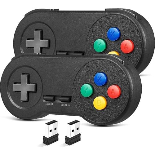2 Pack) 2.4GHz Wireless USB SNES Controller Compatible with Super Retro Games,Game pad for Windows PC MAC Linux Raspberry Pi