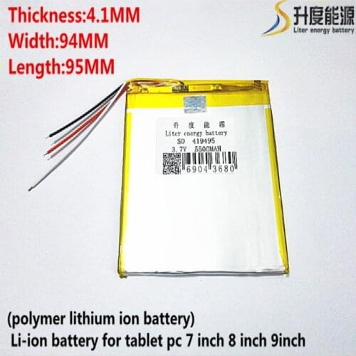 3.7V,5500mAH 3 line(polymer lithium ion battery) Li-ion battery for tablet pc 7 inch 8 inch 9inch 419495 Free Shipping