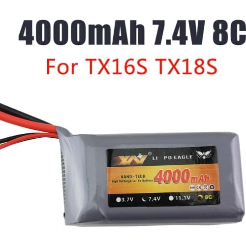 4000mAh 2S 7.4V 8C Lipo Battery TX16S TX18S TRemote Control Transmitter JST-XH and XT30 Plug Large Endurance