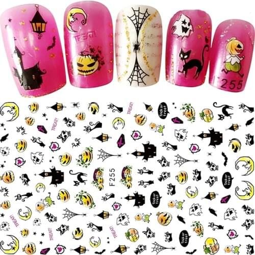 5PCS/lot Halloween nail art decorations sticker adhesive decals beauty manicure nails accessoires supplies tool F251-255