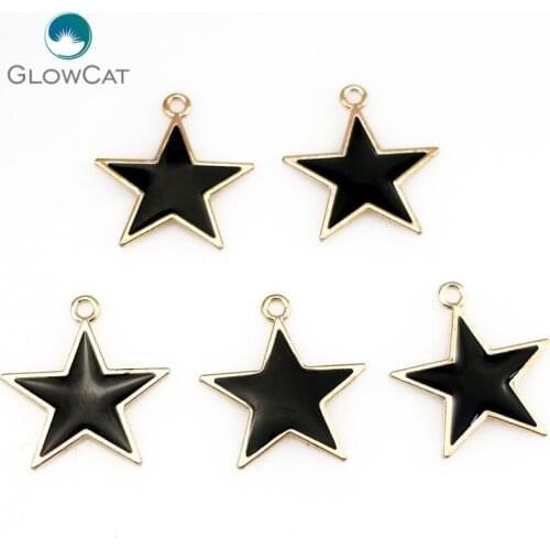 5pcs/lot Light Gold Enamel Black Star Beauty Pendant Jewelry Finding Making 22330