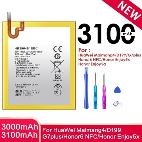 HB396481EBC Battery For Huawei Honor 6 NFC Enjoy 5a 5x G7plus Maimang 4 D199 Maimang4 Mobile Phone Batteries Lithium Polymer