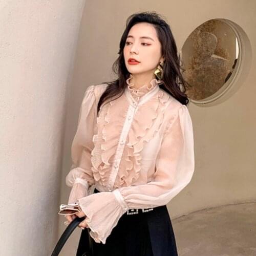 AKSAYA Spring Summer New Women Vintage Dress Shirt Long Sleeve Women Chiffon Blouse Shirt Temperament Elegant Female Luxry Tops
