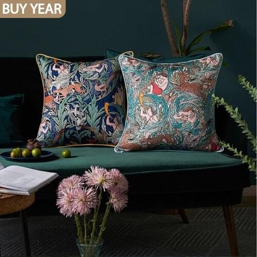 American Throw Pillow Dark Green Dark Retro Velvet Printing Throw Pillow Light Luxury Cushion Pillow Tatami Cushion Jacquard