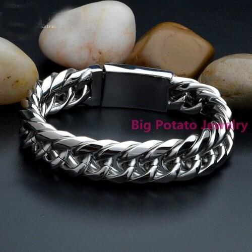 Huge & Heavy 316L Stainless Steel Men/Boys Cool Cuban Curb Bracelet Chain Silver Color 21.5cm*14mm 102g Free Shippinhg