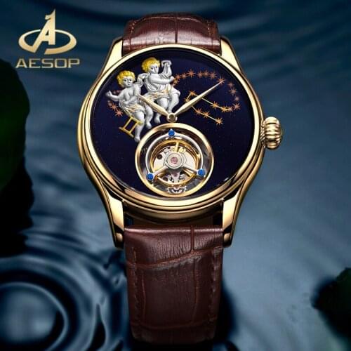 AESOP Real Tourbillon Men Mechanical Watches Sapphire Glass Waterproof WristWatch Top Brand Luxury Skeleton Men Clock