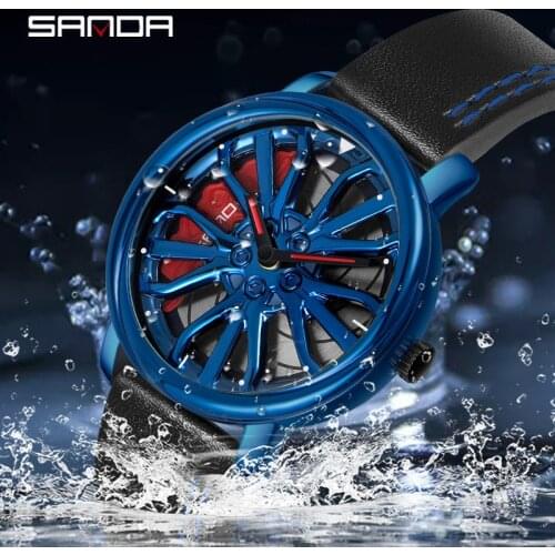 SANDA Watches MensTop Brand Luxury Fashion Car Wheel Dial Quartz Watch Military Waterproof Wristwatch Relogio Masculino