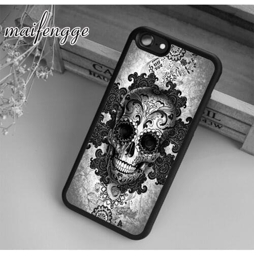 Maifengge Sugar Skull Flowers black Case For iPhone 5 6 6s 7 8 plus X XR XS max 11 12 Pro Samsung Galaxy S7edge S8 S9 S10