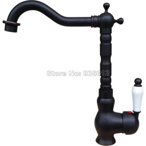 Black Oil Rubbed Bronze Deck Mounted Kitchen Sink Faucet Ceramic Handle Bathroom Basin Mixer tap Swivel Spout Wnf337