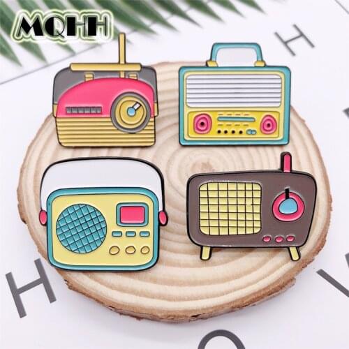 Cartoon Retro Radio TV Antenna CD Enamel Brooch Alloy Badge Denim Clothes Bag Pin Cute Sweet Accessories Woman Jewelry Gifts