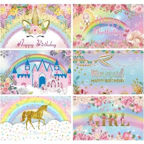 Laeacco Rainbow Golden Shiny Crown Newborn Colorful Flowers Birthday Backdrop Background For Baby Shower Princess Photo Studio