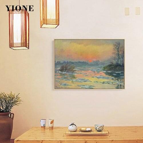 Winter Seine Sunset Oil Painting Custom Famous Impression Landscape Wall Art Prints Decoration Poster Canvas Picture for Living