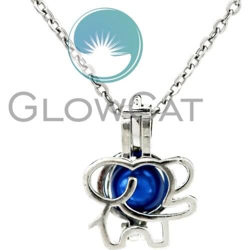 KK954 Elephant Beads Cage Locket Pendant Perfume Diffuser Pearl Cage Necklace
