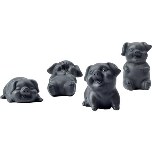 Lovely Pig Tea Pet Purple Ceramic Crafts Decorative Ornaments Porcelain Tea Play Crafts Kung Fu Tea Set Decoration Crafts K013