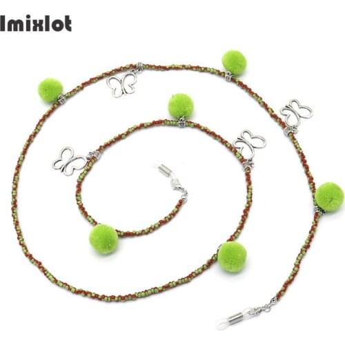 Fashion Hollow Butterfly Pendant Glasses Chains for Girl Pompom Ball Sunglasses Cords Stripe Beaded Eyeglass Chain for Glasses