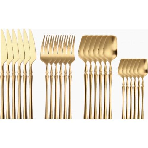 Matte Cutlery Set Stainless Steel Knives Spoons Forks Utensils Set Golden Kitchen Tableware Western Gold Dinnerware Dropshopping