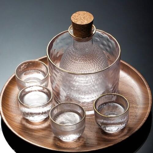 Cold Wine Cup Sake Set With Warmer Glass Modern Transparent Sake Set Golden Side Vintage Copas De Vino Kitchenware EI50BW