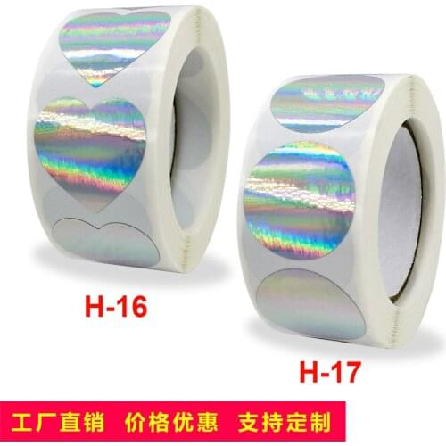 500pcs/roll Round Heart Laser Silver Rainbow Holiday Thanks Sticker Commercial Decoration Handmade Sticker Wedding Stickers